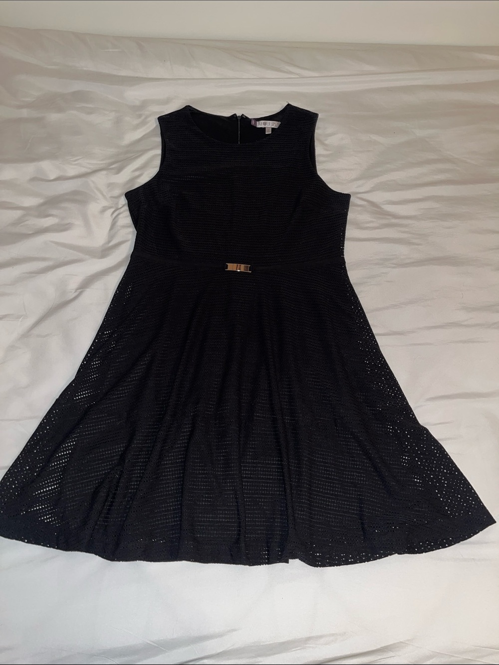 Jennifer Lopez Sleeveless Black Fit-and-Flare Dress with Gold Accent sz 12